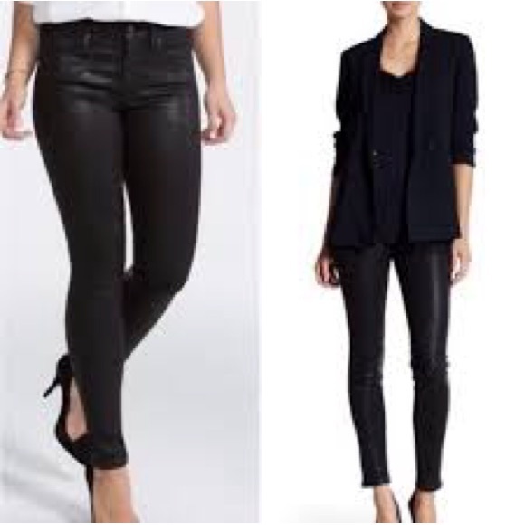 SPANX Denim - NEW Spanx $178 Skinny Jeans Black Lacquer Wax Coated 29 Shaping Contouring pants